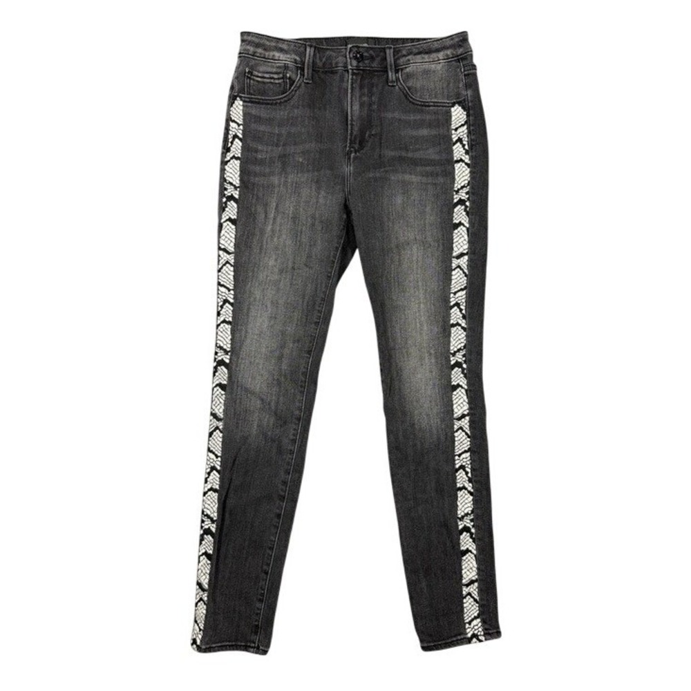 Driftwood Jackie High Rise Skinny Jean Black Snakeskin Stripe W27 L28 Distressed